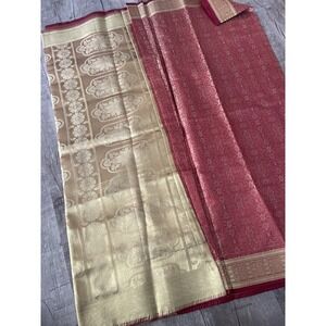 Indian Women's NEW Brocade Artificial Silk Sari SAREE DEEP RED w/Golden‎ Border